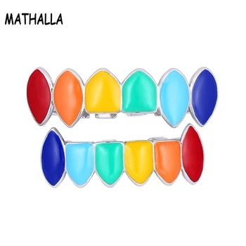 

6ix9ine Rainbow Hip Hop Colorful 69 Oil Gold Dent Teeth Grillz Top and Bottom Set With Free Silicone Box Caps Packing