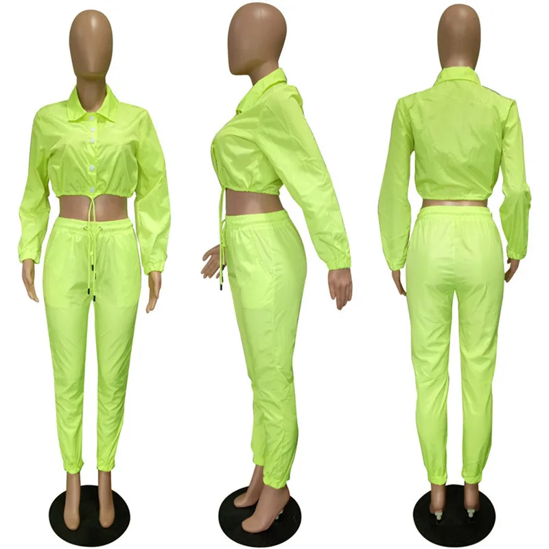 ANJAMANOR неоновый желтый Модный спортивный костюм женский комплект из двух предметов топ и брюки одинаковые Комплекты розовый наряд весенние спортивные костюмы D64-AF27