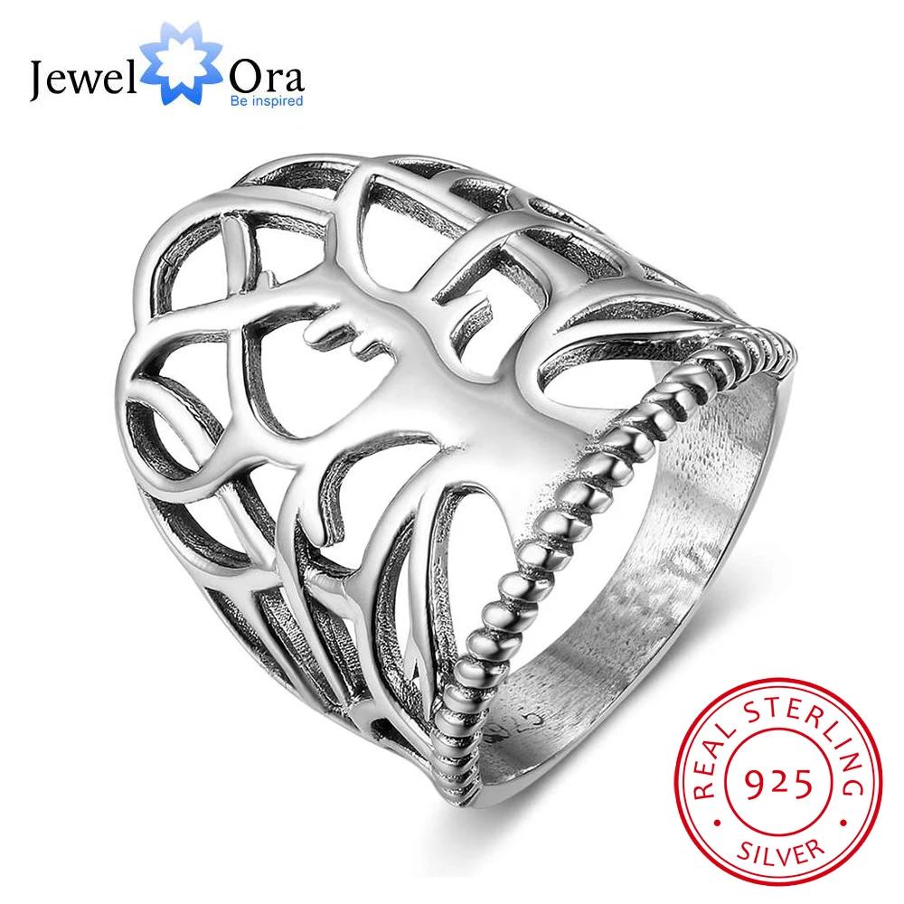 Solid 925 Sterling Silver Female Rings With Tree Design Vintage Style Silver Rings Jewelry GIft to Friends (JewelOra RI102788)