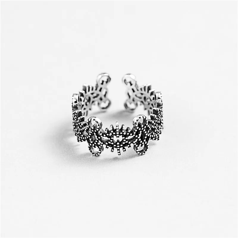 vintage hollow flower ring woman 100% Sterling 925 silver Jewelry Adjustable rings for women girl resize ring silver ring