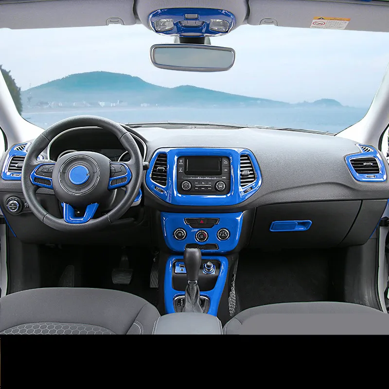 Blue ABS Door Handle Bowl /Window Armrest Button /Cup /Center Anti-Kick Cover For Jeep Compass 2017 2018 AAA268 | Автомобили и