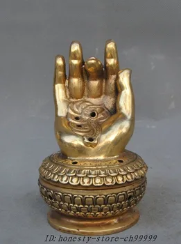 

Crafts statue Marked Chinese Buddhism Fane pure Brass Buddha hands Incense burner Censer halloween