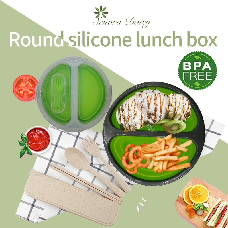 Силиконовый складной Ланч-бокс Bento с 2 ячейками, переносная чаша для хранения фруктов, складной Ланч-бокс Bento для детей на открытом воздухе