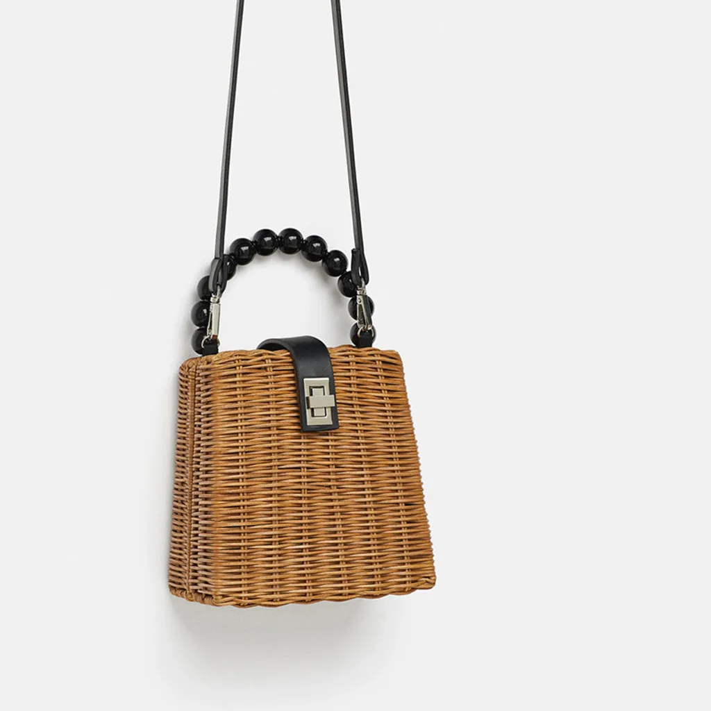 

2019 Brand Designer bead hand-woven straw bag women samll Tote Bags for Summer Travel Handle Bag Ladies Shoulder for Girl x