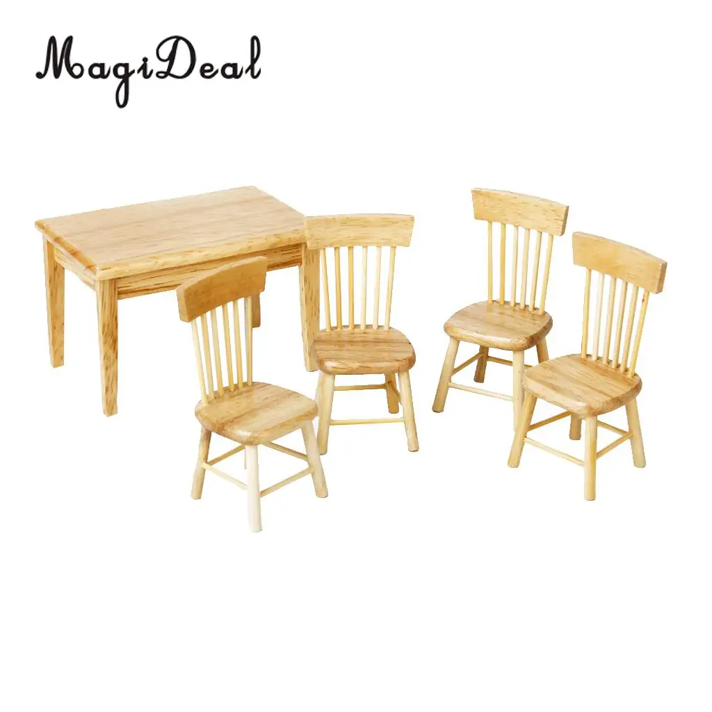 MagiDeal 5Pcs Dining Table Chair Model Set for 1:12 Dollhouse Miniature Furniture Decor Children Pretend Play Toys 2Colors