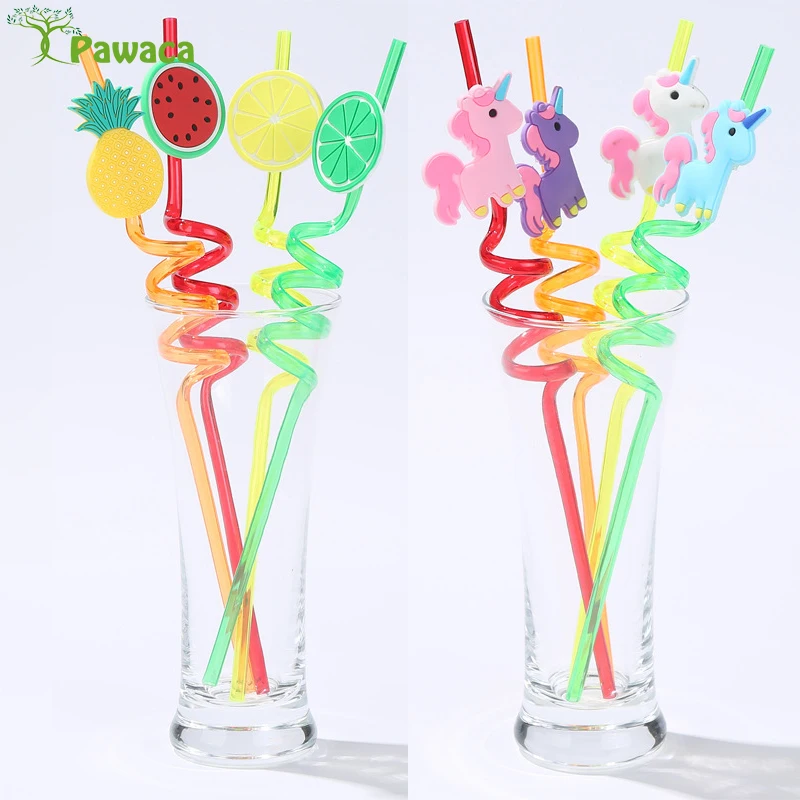 

4Pcs/set Reusable Drinking Straws Child Cartoon Unicorn Milk Straw PVC Smoothie Eco Friendly Silicone Frozen Drinks Straws Set