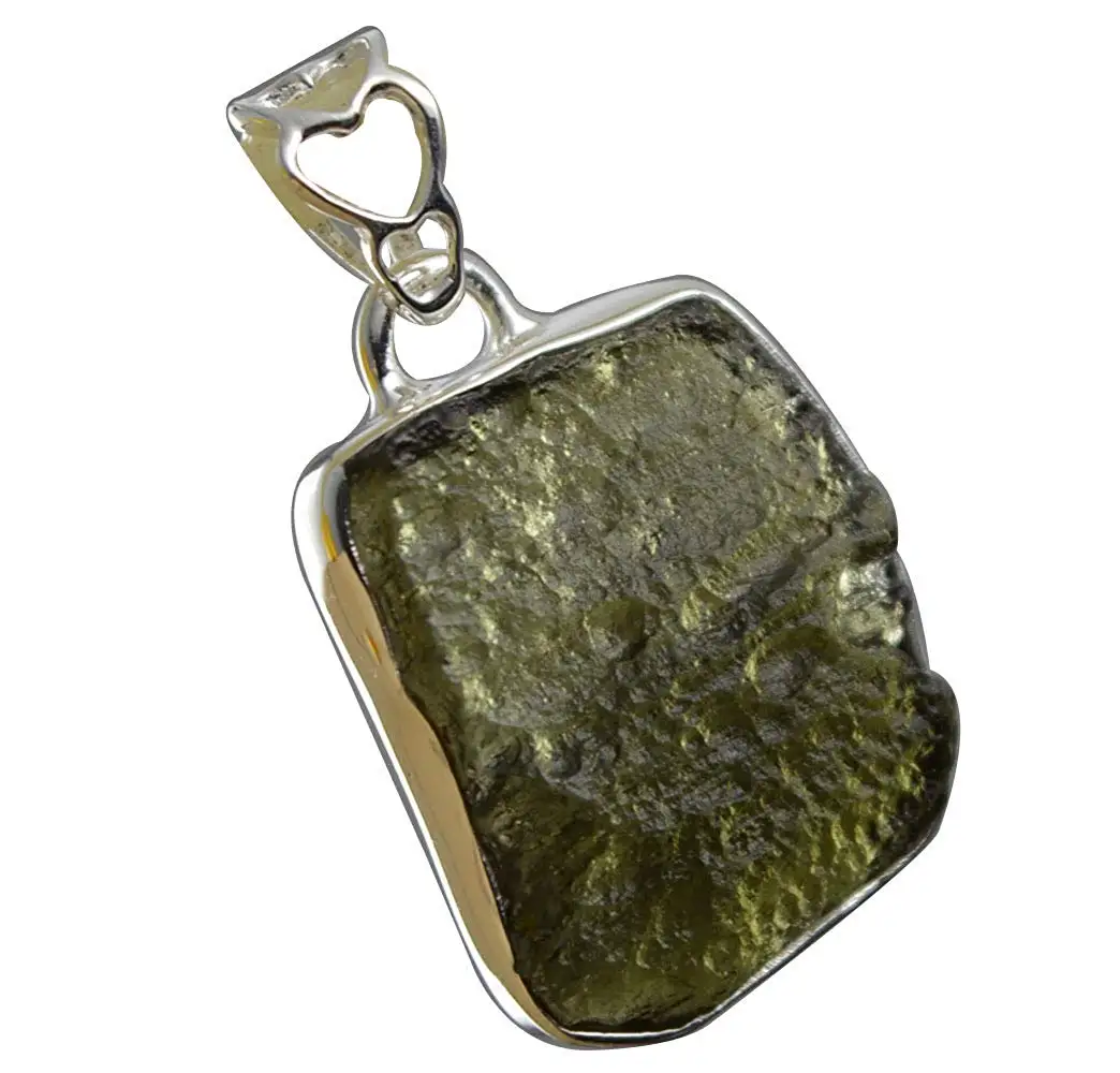 

Genuine Czech Moldavite Pendant 925 Sterling Silver,30.3 mm, AP6295