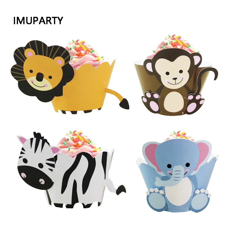

12pcs Lion Monkey Zebra Elephant Wild Animals Cupcake Wrappers Paper Birthday Party Supplies Kids Baby Shower Cake Decorations