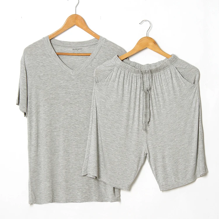 Летние мужские повседневные пижамные комплекты модал тонкая Пижама сплошной цвет футболка с короткими рукавами + Шорты Домашняя одежда