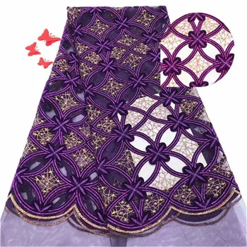 

2019 Purple Latest French Nigerian Lace Fabrics High Quality Tulle African Laces Fabric Wedding African velvet Tulle Lace