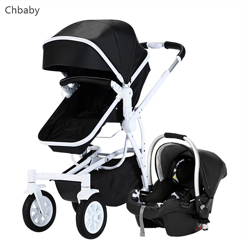 

2 in 1 Luxury leather baby strollers newborn to 4 years baby use send 5 free gifts black and white choice 3 in 1 car