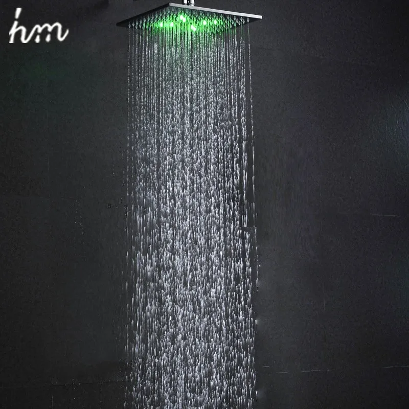 LED Shower Rain Shower Head Brass 8''10''12'' Power By Water Color Blue Green Red(Change By Temperature)Bathroom Led Shower (4)