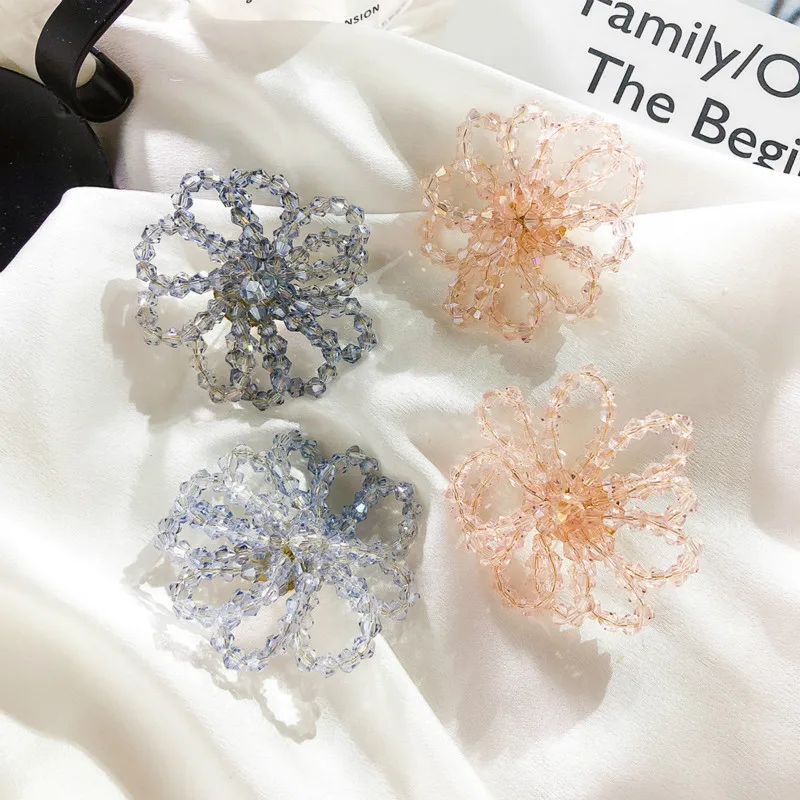 

2019 New Arrival Crystal Women Trendy Stud Earrings Hand-made Hollow-out Flowers Earrings Sweet Korean Jewelry Female Gift