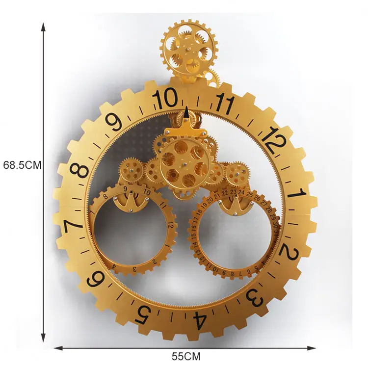 Механические шестерни современные настенные часы короткие календари настенные часы для гостиной цифровые часы для домашнего декора металлическая электронные часы настенные - Цвет: Золотой