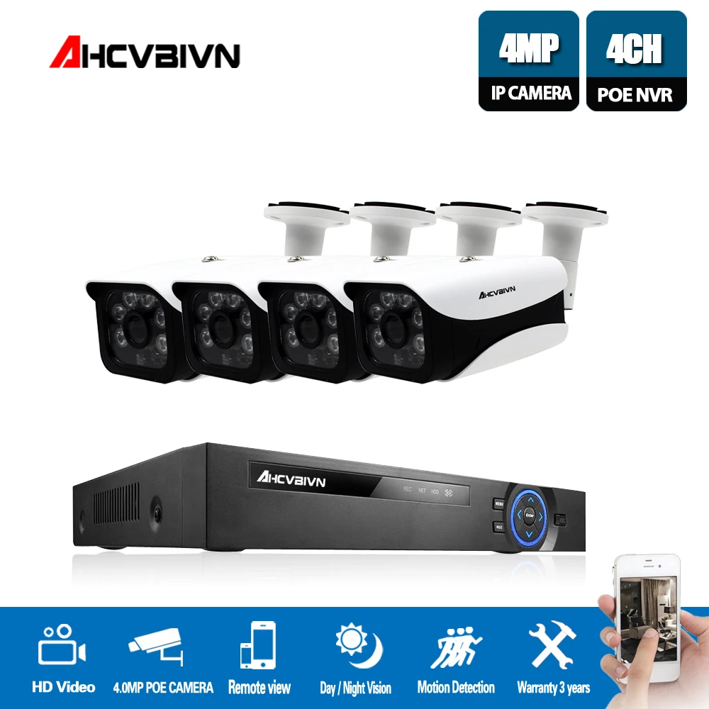 

AHCVBIVN 4CH NVR HD 5.0MP Outdoor CCTV Camera System NVR Kit Onvif 4.0MP Home Security 4x4MP POE IP Camera P2P IR-CUT Day/Night