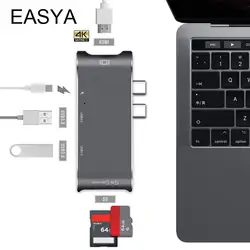 Easya оптовая продажа USB c концентратор к HDMI адаптер USB-C док-станции Thunderbolt 3 Тип-C концентратор с pd TF SD слот для MacBook Pro 15 шт./лот