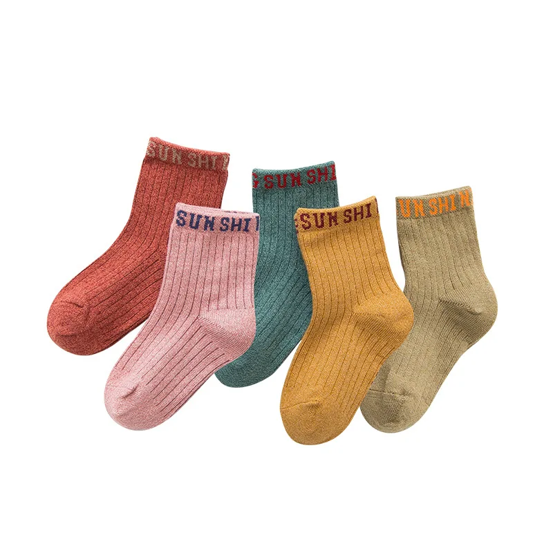 5 Pairs/Lot Summer Cotton Children Socks British Style Solid Color Breathable Middle Tube Socks Kids Boys Girls Free Shipping 