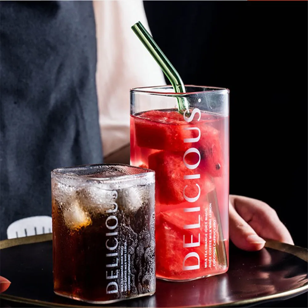 

Modern Nordic Transparent Lettering Glass Cup Chic Minimalist Square High Temperature Coffee Milk Tea Cups for Home Breakfast
