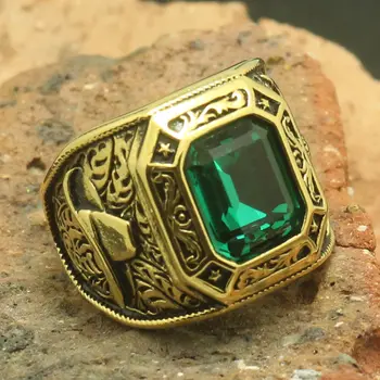 

Size 7 to Size 12 Men Boy 316L Stainless Steel Cool Cowboy Green Stone Vintage Party Ring