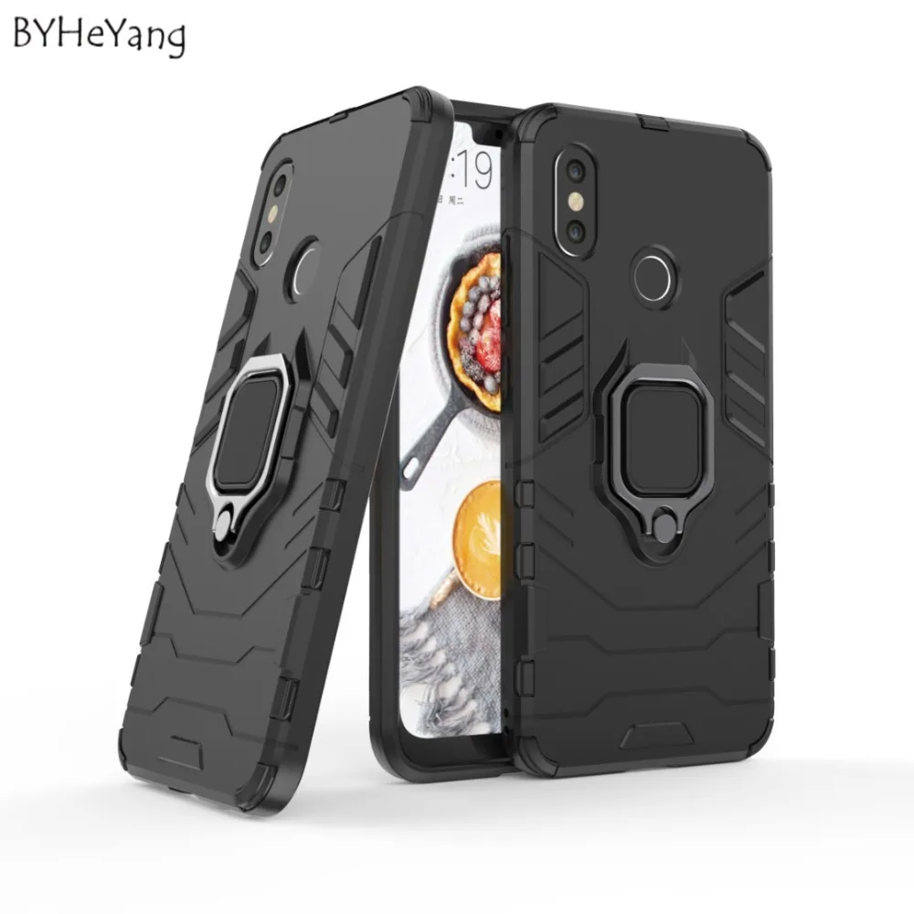 BYHeYang роскошный бронированный чехол для Xiaomi Mi 8 металлический кольцевой кронштейн