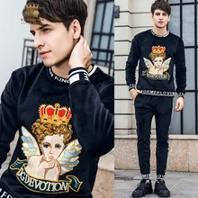 FANZHUAN,, новинка зимы, мужская, мужская, с длинным рукавом, утолщенная, замша, с вышивкой, рубашка, штаны, комплект из 2 предметов, 821026