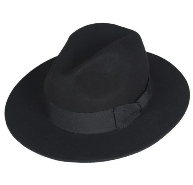 Модная Зимняя шерстяная Женская Мужская шляпа с широкими полями для джентльмена, папы, Панамы, защита от солнца, мягкая фетровая шляпа в джазовом стиле, шапка сомбреро 56-58 см - Цвет: Black