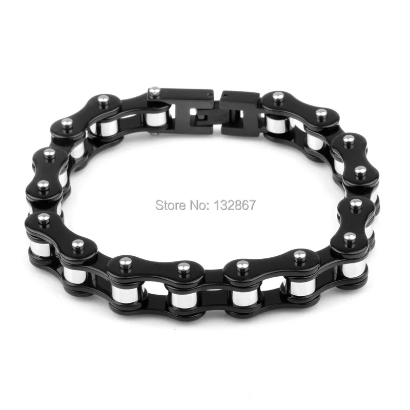 Mens Awesome Black chrome 316L Stainless Steel Biker Motorcycle Chain
