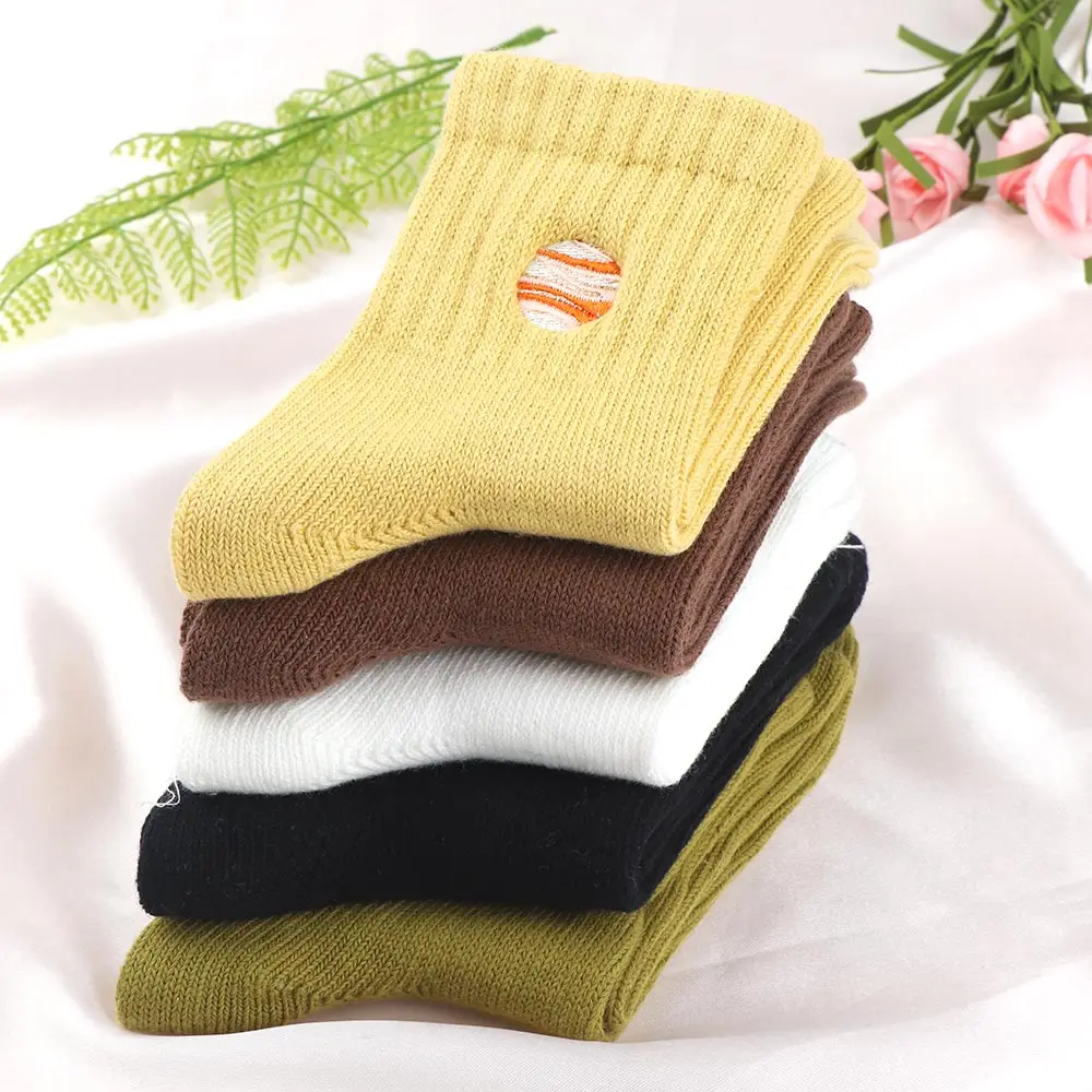 Soft Autumn Winter Women Warm Socks Cartoon Embroidery Planet Pattern Cotton  Comfortable Socks