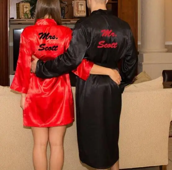 

personalize wedding bride groom honeymoon satin pajamas robes maid of honor Lingerie birthday kimonos gowns party favors