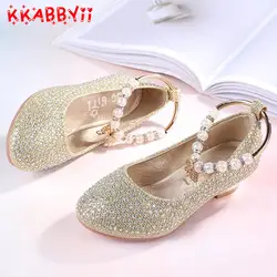 Обувь для детей для платье для девочек свадебные горный хрусталь танец хрустальные туфли на высоком каблуке «Mary Jane» дети принцесса обувь