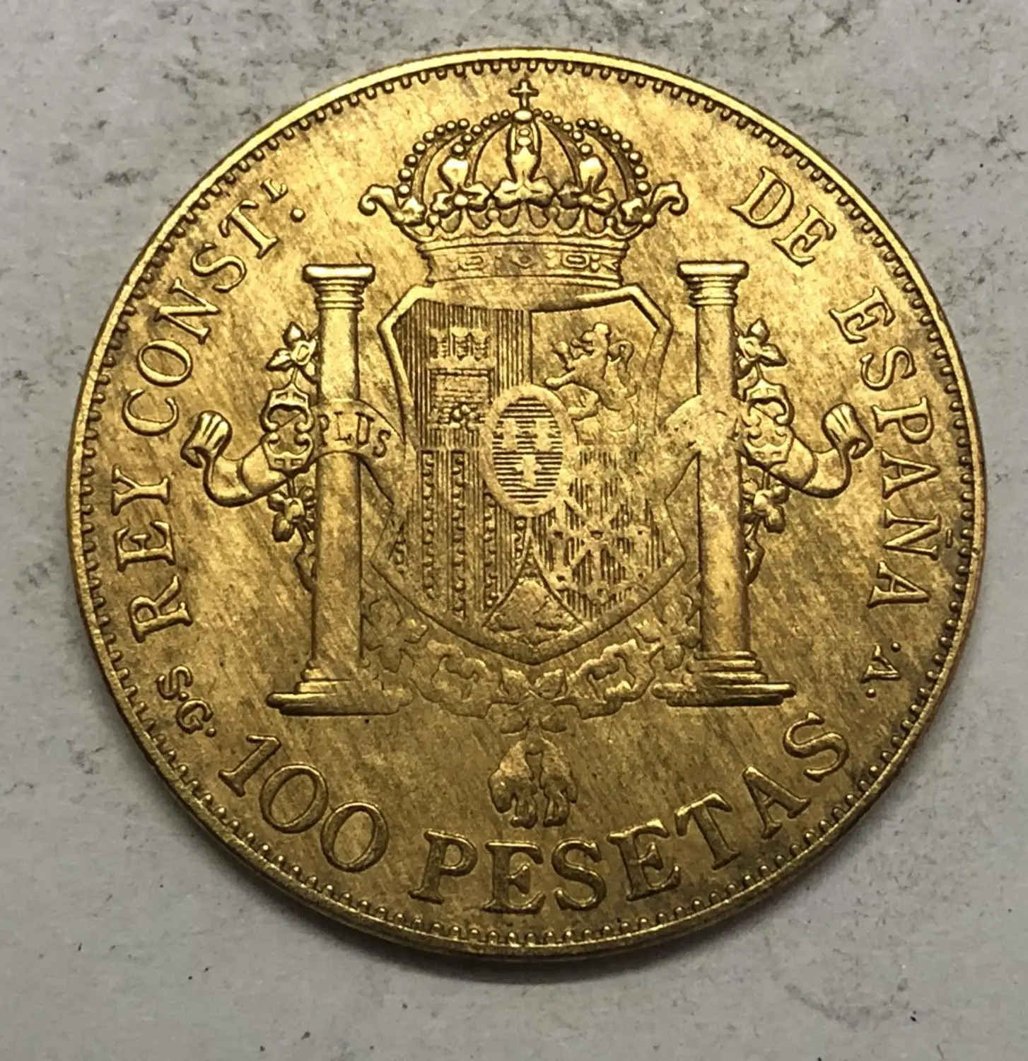 1897 Испания 100 песет-Альфонсо XII 3-й портрет имитация монеты
