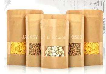 

20x Square Window Stand-Up Heat Sealable Resealable Zip Pouch Food Storage Packaging Bags with Tear Notch Kraft Paper 35x50cm