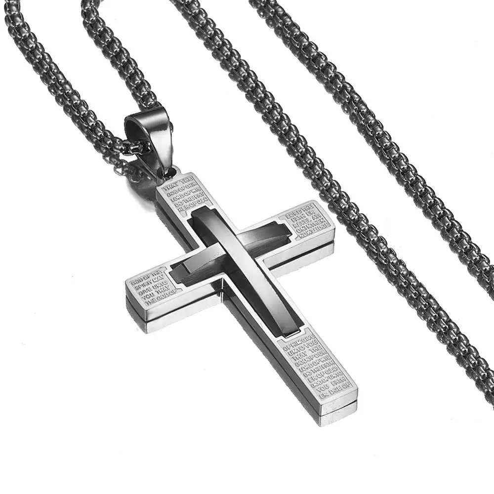 

Fashion Style 316L Stainless Steel Silver Tone Cross Crucifix Pendant With 24inch Box Chain Necklace Mens Boys Jewelry Xmas Gift