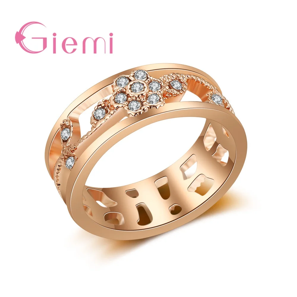 Unique Design Rose Gold Plum Blossom Shape Inlaid Crystal For Women Middle Ring Fashion Jewelry Happy Birthday Party Gift | Украшения и