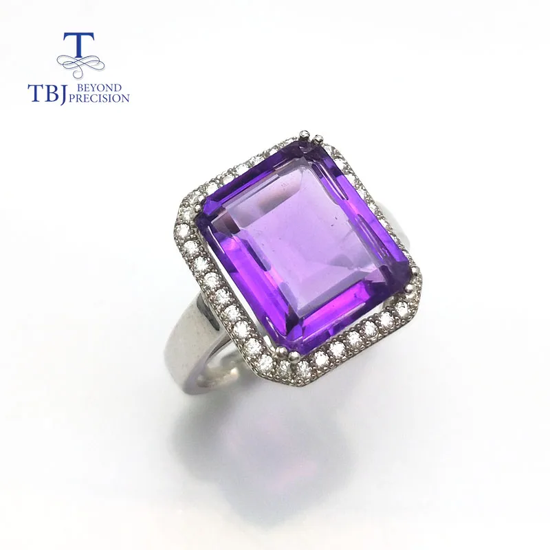 

TBJ,Simple and elegant emerald cut african amethyst big gemstone pendant ring for women in 925 sterling silver with gift box