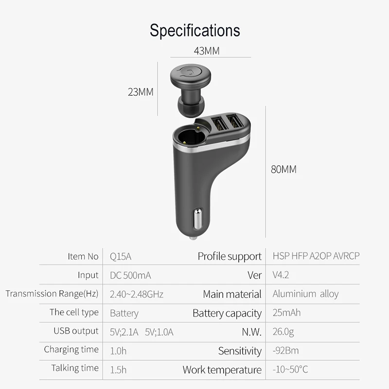 Bluetooth наушники беспроводные вкладыши автомобильное зарядное устройство USB интерфейс Bluetooth 4,2 наушники для вождения с авто