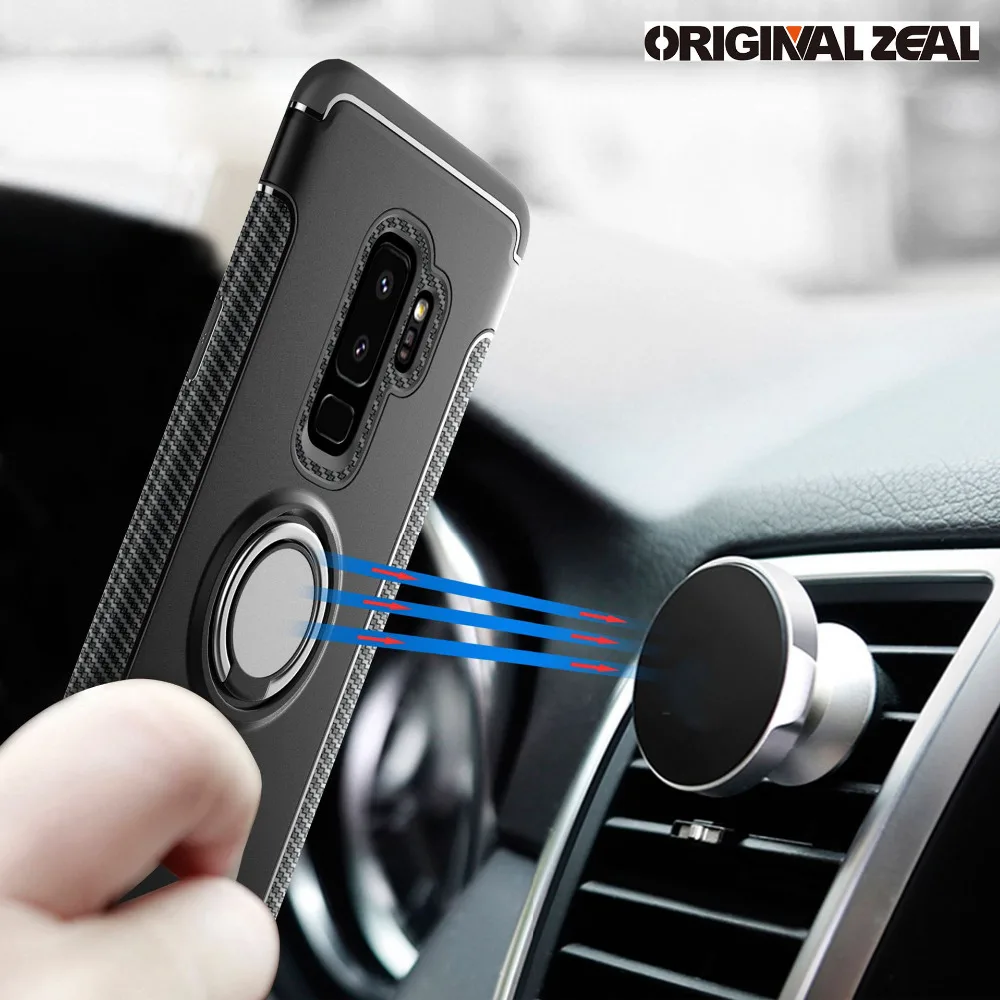 

INIZEAL Car Magnetic Holder Case For Samsung Galaxy S9 S8 Plus s7dge Note8 Shockproof Hard Back Phone case finger holder