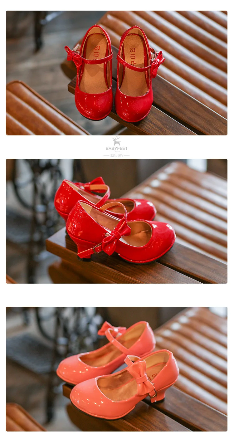 JGVIKOTO Summer Autumn Girls Sandals PU Patent Leather Kids Shoes High Heel Children Shoes For Big Girls Bow-knot Ankle Strap