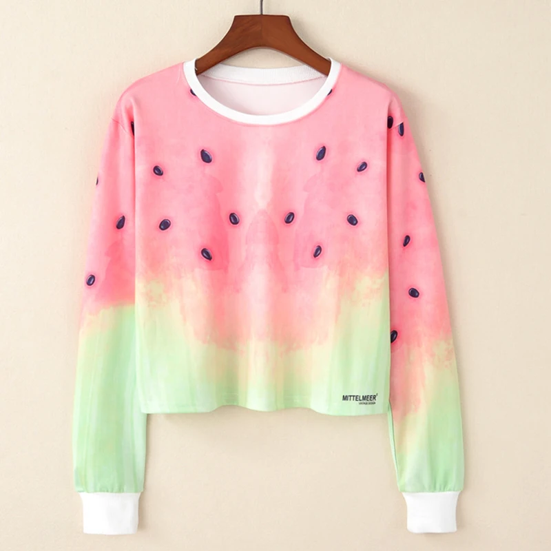 

2018 Harajuku Sweatshirt Woman Girls Crop Top Cartoon Watermelon Printing Short Sweatshirt
