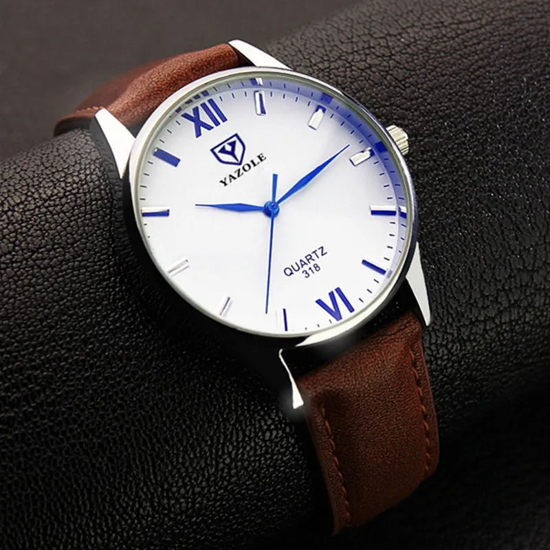 От бренда yazole Роскошные Кварцевые часы для мужчин известный мужской часы кожа спортивные часы Бизнес Мода Повседневное платье наручные часы дешево - Цвет: Brown white