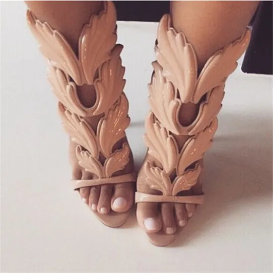 Gold Leaf Platform Sandals Shoes Woman Flame Wings Gladiator Sandals Women Shoes Leather Stiletto High Heels Pumps Sandalias (32)