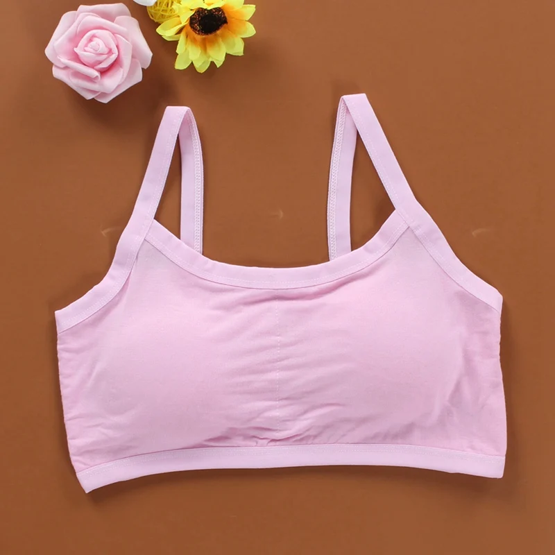 

New Puberty Girls Summer Solid Print Seamless Backless Training Bra Teenage Soft Cotton Underwear For 8-16 Years Students