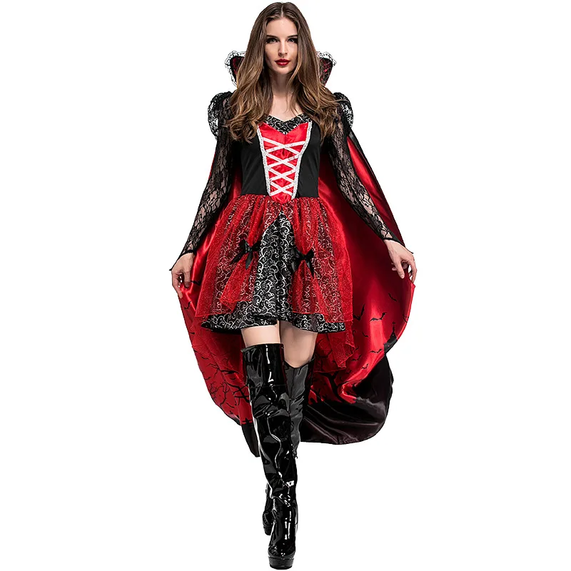 Роскошные вечерние костюмы на Хэллоуин для взрослых женщин, кровавый вампир, Vixen, графиня, костюм с изображением сцены на кладбище, женские плащи и платья, размеры s-xl