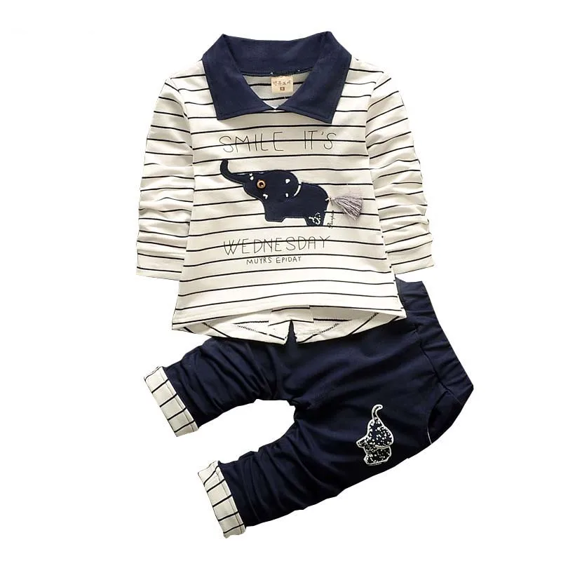 

BibiCola Baby Clothing Sets Spring Baby Boys Clothes Set Toddler Cartoon Elephant Striped Tops +Pants Outfits Set Kids Clothes
