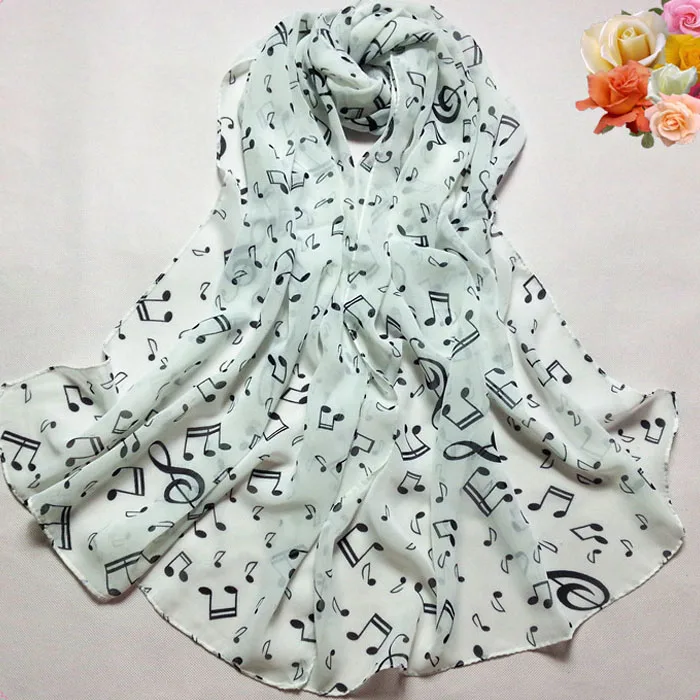 

1PC 2019 New Women Musical Note Pattern Chiffon Neck Warm and Light Scarf Scarf Shawl Muffler Scarves L308