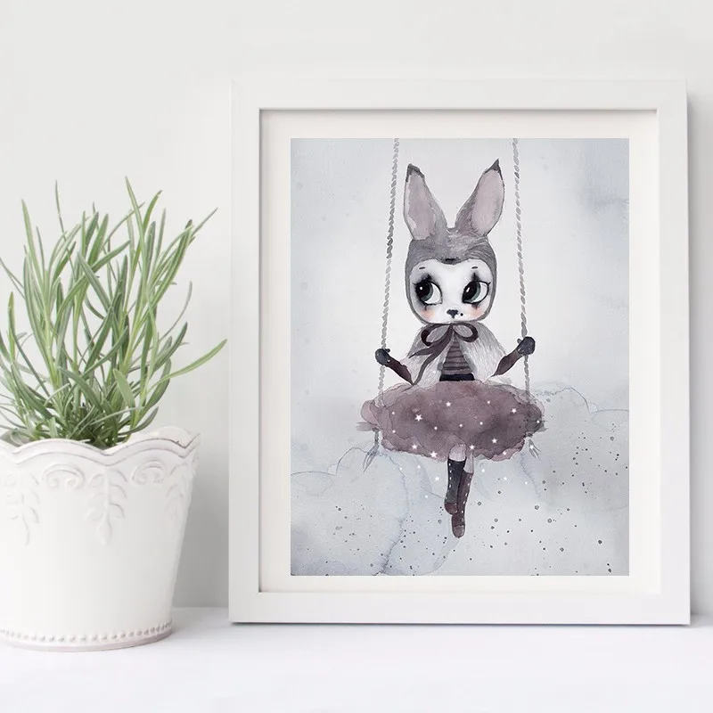 

Poster And Prints Nordic Decoration Nursery Wall Art Canvas Painting Beautiful Rabbit Art Print Wall Pictures Picture Unframed