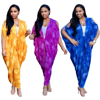 

2018 Fashion Two Pieces Sets Batwing Sleeve Long Cardigans Coats and Long Pants Printing Clothing Set Women Casual Tracksuit