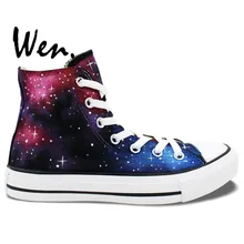 Wen Original Hand Painted Shoes Design Custom Wine Red Galaxy Starlight Men Women’s High Top Canvas Sneakers Gifts Boys Girls