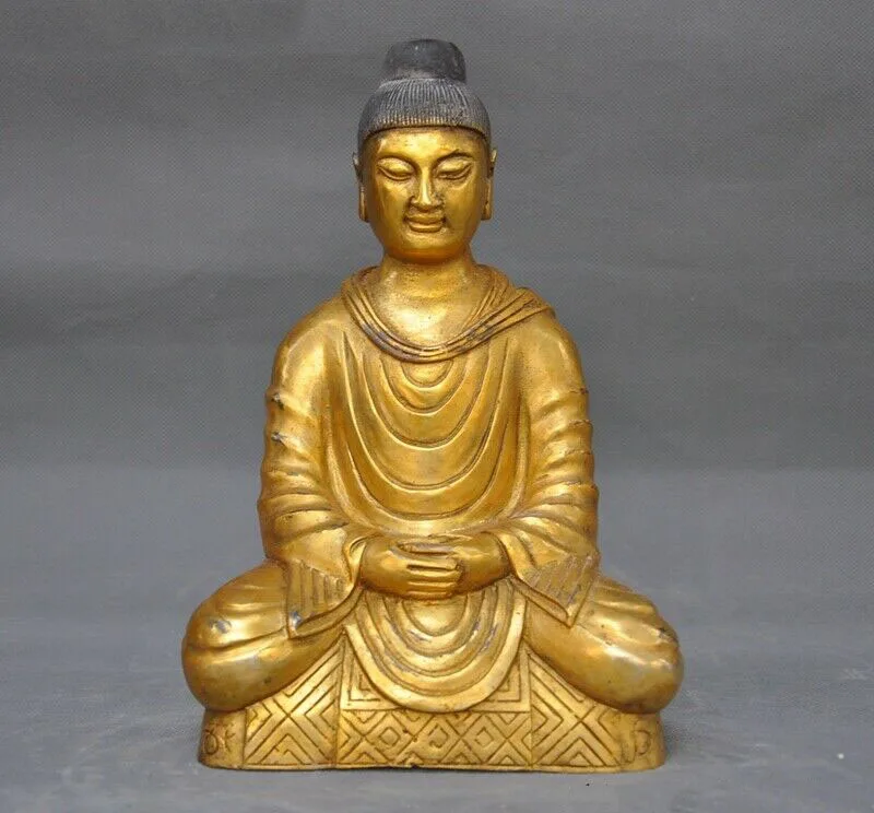 

wedding decoration 10" Tibet Buddhism bronze Gilt Tathagata Sakyamuni Shakyamuni robe Buddha statue