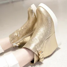 Золото серебристый, Черный Хороший Мода блестками ткань боковой молнией Ботильоны для женская обувь с острым носком увеличивающая рост Обувь обувь на платформе